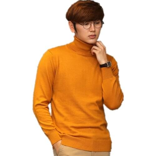 Pure Color Cashmere Turtleneck Mens Sweaters High Collar Male Knitted Cashmere Sweater Loose Pullover Men Turtleneck Sweater