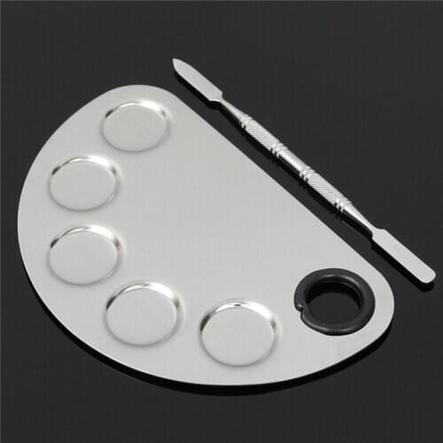 Wholesale 100set Big Size Excellent Stainless Steel Cosmetic Makeup Palette Spatula Five hole Shape Cream Foundation Mixing Tool
