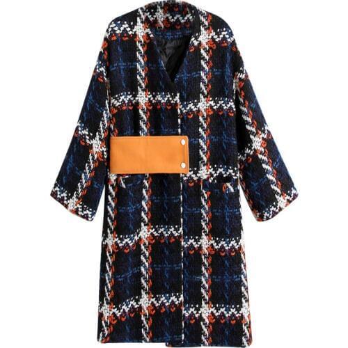 Fall Winter Womens Retro Wool blend Overcoat British Graphics Long Trench Coat Plus Size Office Ladies Overcoats 2019
