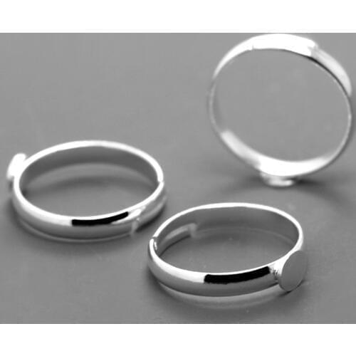 20pcs Wholesale Silver Plated Ring Setting Base Blank Jewelry Parts With 5mm 6mm Flat Pad for Cabochons DIY Making Accessories