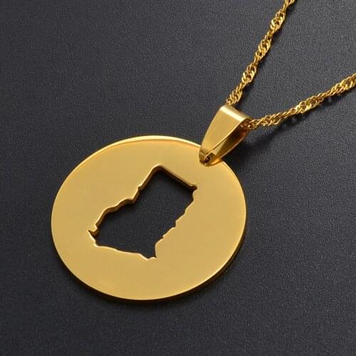 Anniyo Gold Color Round Map of Ghana Pendant & Necklaces for Women Trendy Ghanaian Jewelry Gifts #015821