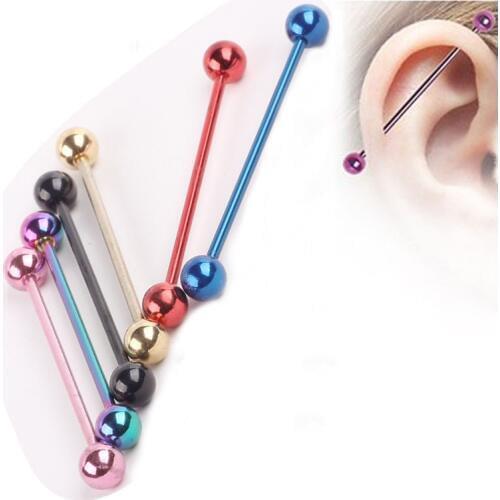 50pcs/lot wholesale mix color stainless steel ear piercing industrial barbell fake ear gauges piercing tragus cartilage earring