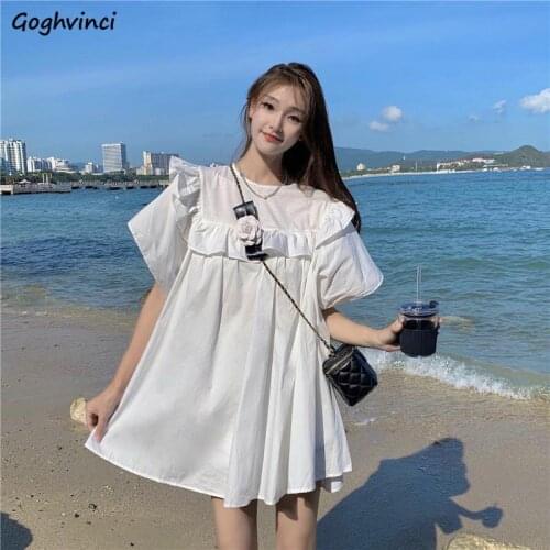 A-line Dresses Women Holiday Frienf Chic Short Sleeve Patchwork Student Baggy Leisure Summer All-match Korean Sweet Sundress New