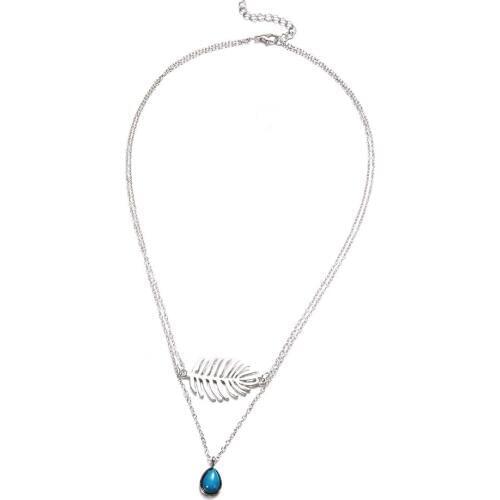 Leaf Water Drop Pendant Chokers Necklaces Long Multi Layer Chain Necklace Antique Silver Color Hollow Feather Jewelry For Women