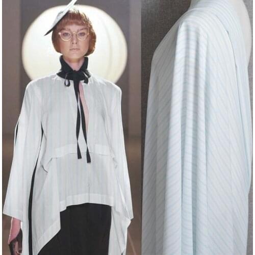 Simple blue and white vertical stripes senior simple yarn fabric jacket skirt wide leg pants fabric