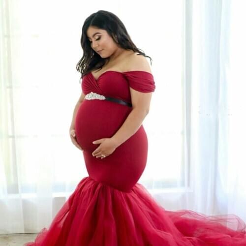 Plus Size Ruffles Ladies Nightwear Robes Women Off Shoulder Pregnant Party Sleepwear Maternity Photoshoot Dress Shower Robe