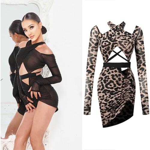 Sloping Shoulder Irregular Latin Dress Sexy Black Irregular Sleeve Bevel Dress Latin Dance Costumes Dresses Salsa Dress SL5121