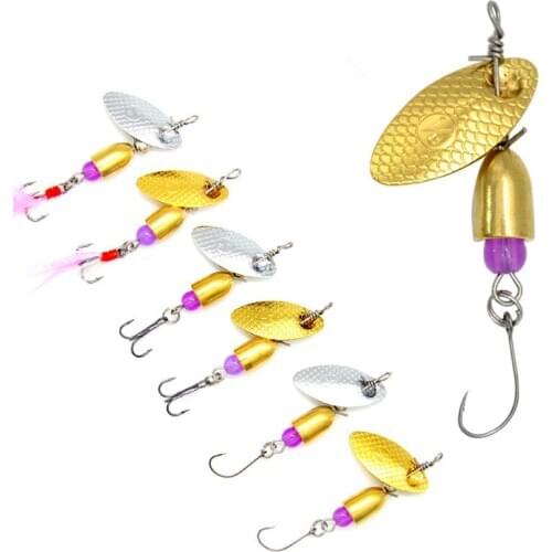 Compound Bait Spinner Fishing Lure Rotation Spoons Metal Artificial Lures 3g/5g Single Treble Feather Hooks Lot 2 Pieces Sale