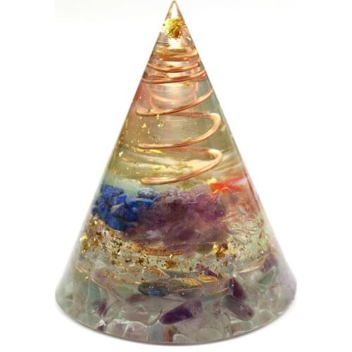 FYSL Rose Gold Color Spiral Fluorite Stone and Resin Cone Pyramid Pendant Green Aventurine Orgonite Jewelry