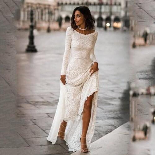 Mermaid Wedding Dresses 2021 Long Sleeve Lace Wedding Gowns Backless Bride Dress vestido de noiva Boho Style