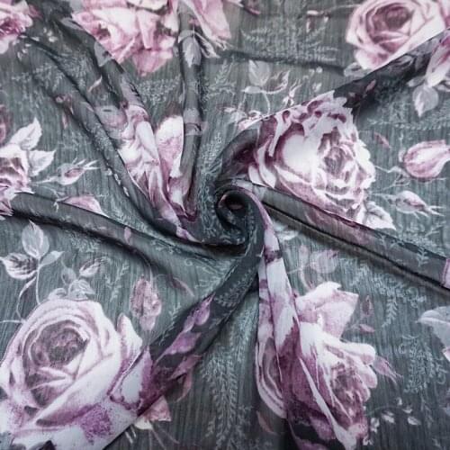 Light and transparent chiffon fabric summer ink rose print dress sunscreen top fabric