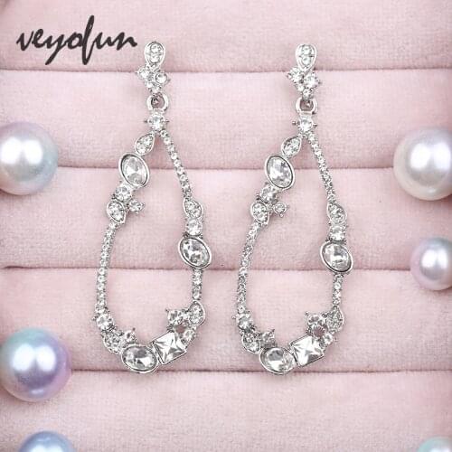 Veyofun Trendy Hollow White Color Rhinestone Drop Earrings Romantic Wedding Dangle Earrings for Women Fashion Jewelry Gift