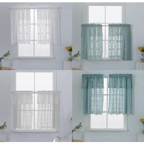 1 Panel Embroidered Voile Sheer Valance Home Privacy Window Tiers Curtains for Home Kitchen Office Cafe Shop Decor