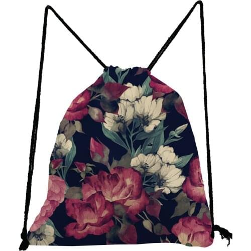Bright Colors Floral Printed Drawstring Bags Pretty Travel Bag Preppy Style Backpack For Teenager Portable Shoe Bag to School