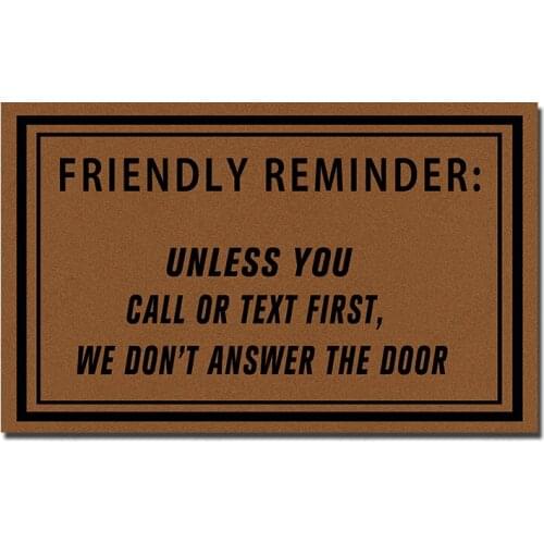 Funny Welcome Mat for Entrance Print on Demand Friendly Reminder Unless You Call or Text First Floor Carpet In The Hallway
