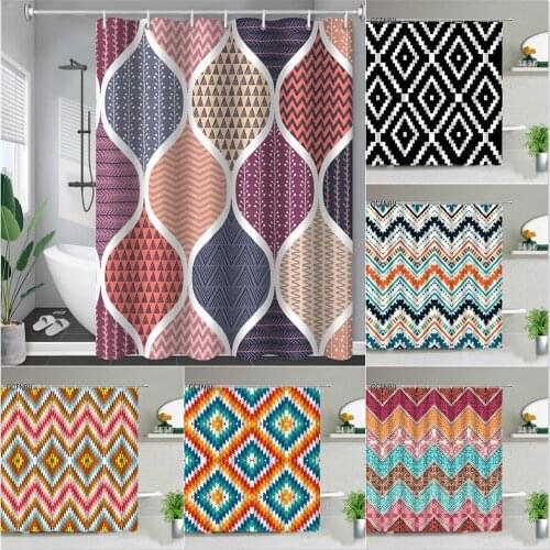 Bohemian Shower Curtains Geometric Black And White Stripes Waterproof Fabric for Bathroom Home Decor Bathtub Screens With Hooks