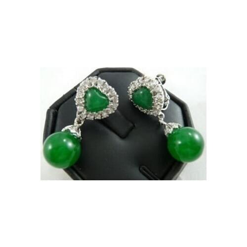 Green Jade 18KWGP Crystal Heart Clip-On Earrings