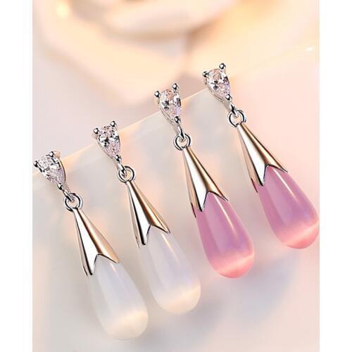 Korean Style Women Earrings Elegant White/Pink Opal Stone Crystal Stud Earring Fashion Jewelry Accessories Oorbellen Sieraden