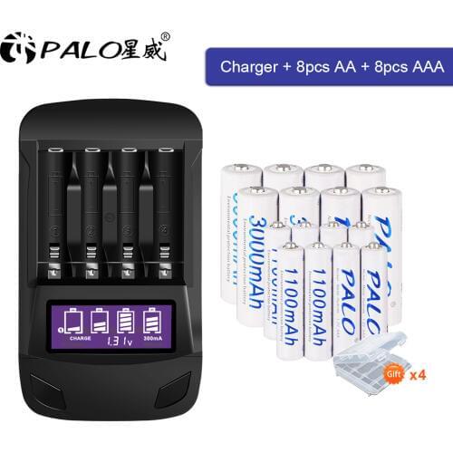 1.2v ni-mh aa and aaa rechargeable battery 2A 3A and usb lcd display smart charger for 1.2v aa aaa batteries
