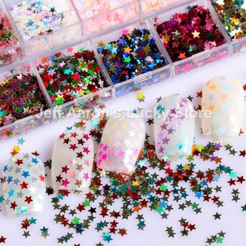1 Box mixed laser stars heart glitter nail sequins decals for nail art decorations manicure nails accessoires acrylic nail kit