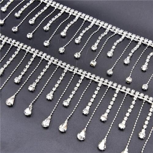 1 Meter Water Drop Round Diamond Pendant Tassel Chain Crystal Rhinestone Clothing Shoes Hat Bag Diy Decor Wedding Accessories