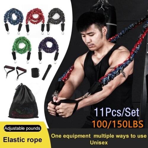 11Pcs/Set 100LBS/150LBS Elastic Training Rope Home Gym Resistance Band Yoga Fitness Equipment