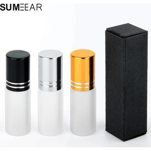 20pcs 5ml Essential Oil Bottles Packing box Mini Empty Frosted glass Gold Silver Black Refillable Perfume Bottle