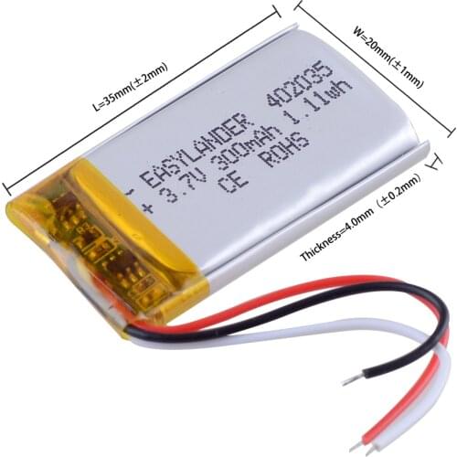 3 line Good Qulity 3.7V 300mAH 402035 Polymer lithium ion / Li-ion battery for TOY GPS,mp3 mp4 player automatic video recorder