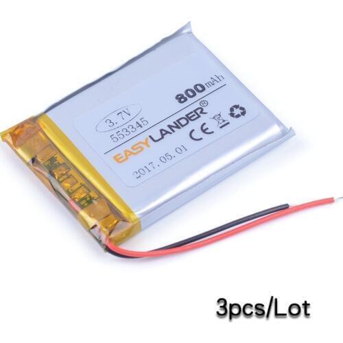 3pcs/Lot 553445 3.7V 800mAh Lithium li-Polymer Rechargeable Battery For Mp3 MP4 MP5 GPS PSP DVR E-Book mobile 553545 speaker
