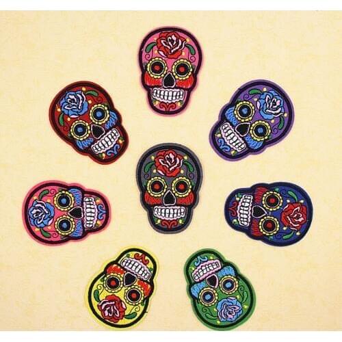 8 Pieces Sugar Skull Iron On/Sew Cloth Patch Badge Mexico Day of the Dead Appliques