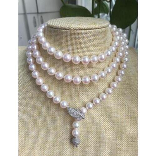 Free shipping gorgeous AAA 8.5-9mm round white pearl necklace 50inch silver