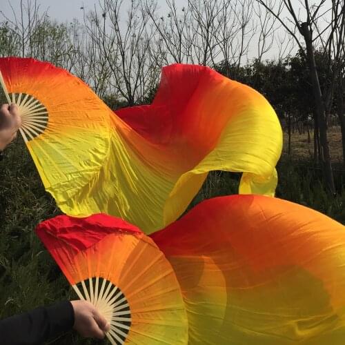 Free-shipping Vertical color Belly Dance 100% Real Silk Fan Veils nice 1.8 meter silk Veils