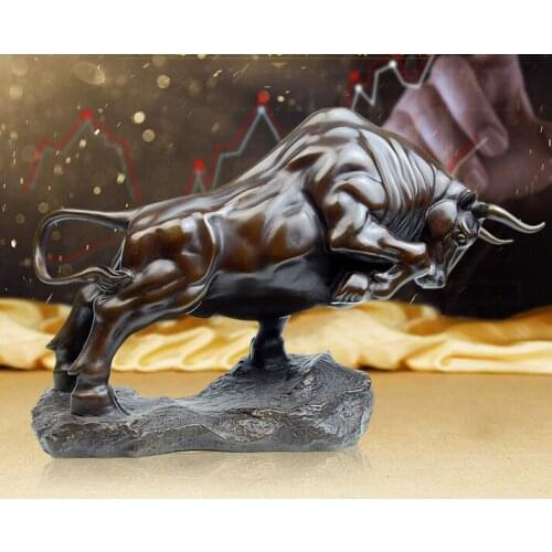 23CM #HOME COMPANY OFFICE DESK DECORATION MONEY DRAWING WEALTH STOCK MARKET CATTLE WALL STREET CATTLE BRONZE BULL STATUE