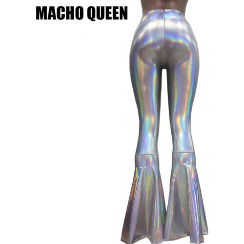 Holographic Wide Leg Pants Hippie Boho Clothing Women Flared Bell Bottom Pants Leggings Rave Festival Clothes Outfits