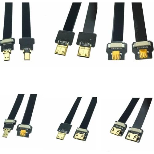 C-D) FPV Micro- HDMI to Mini -HDMI Adapter 90 Degree Angle FPC Ribbon Flat HDMI Cable Pitch 20pin for Aerial Photography