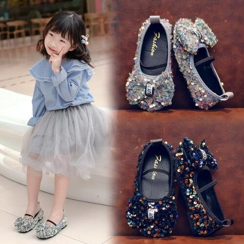 Spring Autumn Girls Shoes Bling Slip on Flat Shoes Kids Butterfly Knot Princess Shoes Glitter Boat Shoes Baby Mary Jane 1-12y