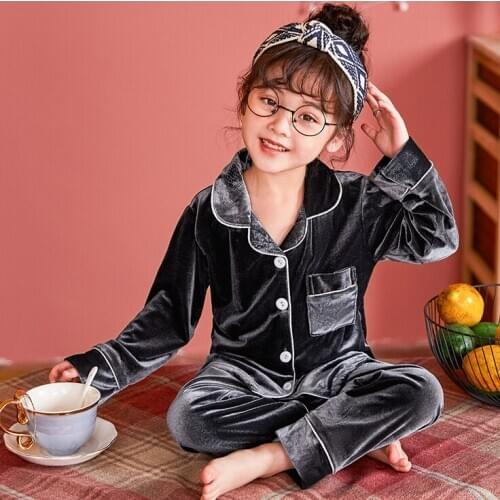 Kids Christmas Coral velvet pyjamas set Pajamas for girls winter warm Flannel long sleeved sleepwear suit boys new year homewear