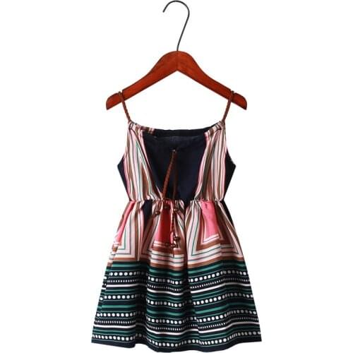 2021 Kids Dress For Girls Summer Bohemia Patchwork Sling Cotton Sleeveless Dresses Children Comfortable Beach Chothing 4 6 8 12Y