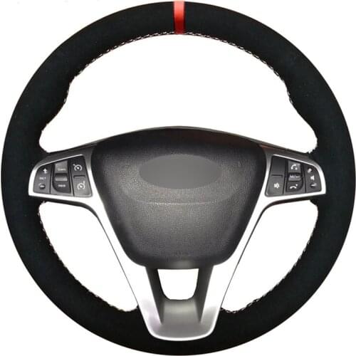 DIY Hand-sewn Black Suede Car Steering Wheel Cover for Lada Vesta SW 2015 2016 2017 2018 2019 Xray 2015-2019