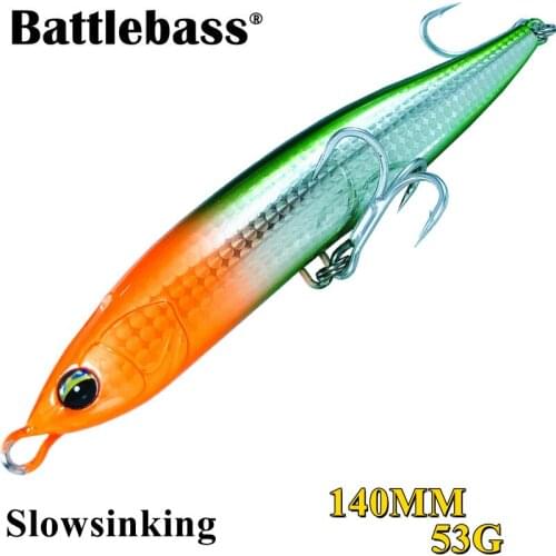 BATTLEBASS Pencil Lure Sinking Stickbait Blues Slim Long Casting Fishing Lure Wobbler 140mm/56g for Sea Bass Fishing Tackle