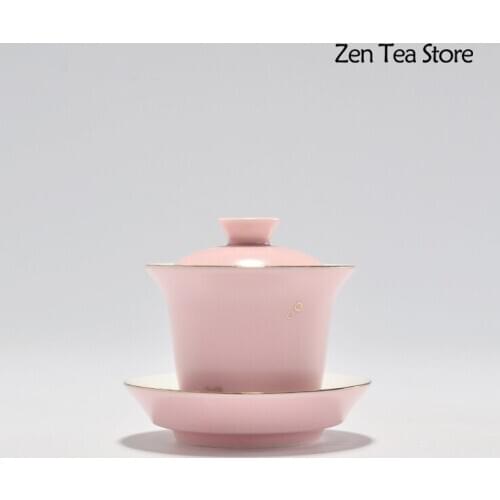 Girly Pink Travel Teapot Ceramic Cover Bowl Teacup Sancai Gaiwan Tea Bowl Kung Fu Puer Tes Set Tea Cup Drinkware Cup Wine Set