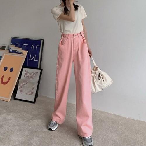 Spring and Autumn New Retro Style High Waist Solid Color Wide Leg Jeans Women Street Loose Straight Jeans Ladies