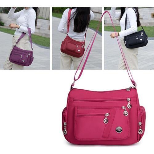 2020Women Solid Color Multi Pockets Zip Shoulder Crossbody Canvas Storage Pouch adjustable strap casual convenient to use Bag