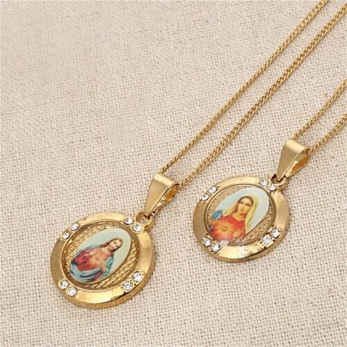 Jesus Virgin Mary Religious God Christ 18k Gold Plated Pendant Necklace Gifts