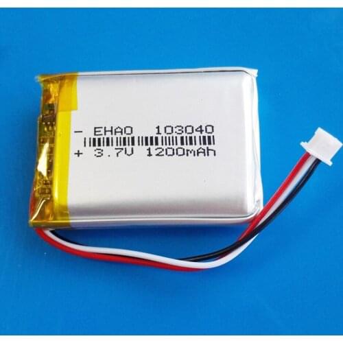 JST 1.25mm 3pin plug 3.7V 1200mAh lipo polymer lithium Rechargeable battery for MP3 GPS DVD recorder headset camera 103040