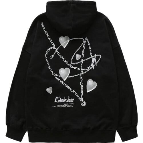 Korea hip hop fashion streetwear casual dark heart Vintage cartoon print Harajuku loose gothic zipper women hoodie sweatshirt