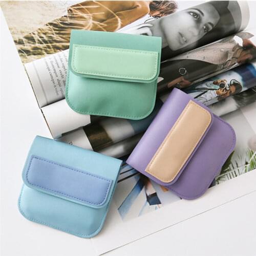 Fashion Womens Coin Purse 2021New Buckle PU Leather Wallet Student Travel Earphone Storage Bag Sanitary Napkin Bag U2