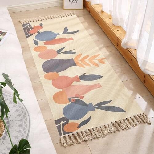 Ethnic Style Simple Decoration Rugs Printed Cotton Linen Anti-skid Mat Area Rug for Bedroom Living Room Coffee Table Floor Rugs