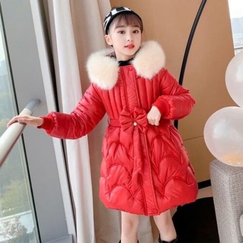 3-12Year New Girls Long Jacket&Outwear Children Cotton-padded Jacket Girls Winter Down Clothes Warm Coat Fur Hooed Snowsuit Kids