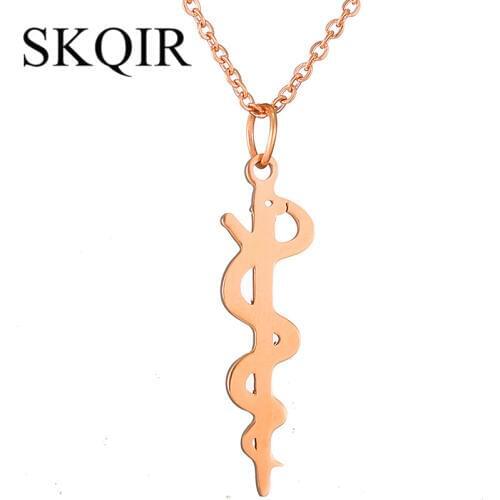 Medical Pendant Necklace Snake Stick Choker Cool Men Stainless Steel Chain Caduceus Colar Women Jewelry Doctor Nurse Gift Bijoux